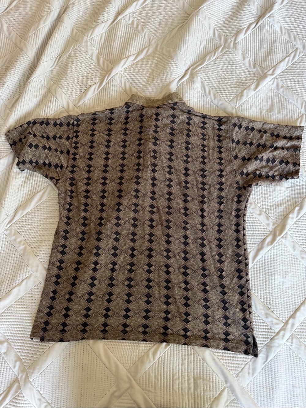 Vintage 1990’s Men's Short-Sleeve Polo Shirt in Brown Geometric Pattern - Picture 2 of 6